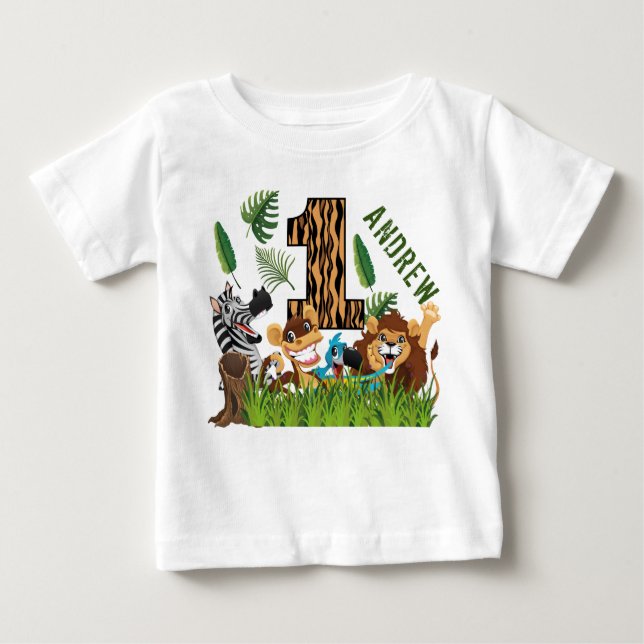 Wild One 1st Birthday Jungle Baby T-Shirt (Front)