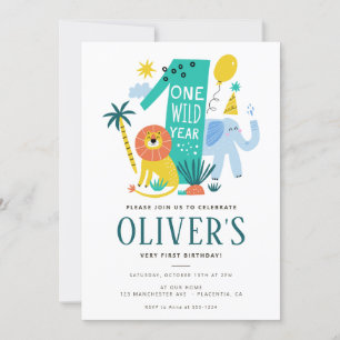 Wild One 1st Birthday JUNGLE Lion Safari Invitation