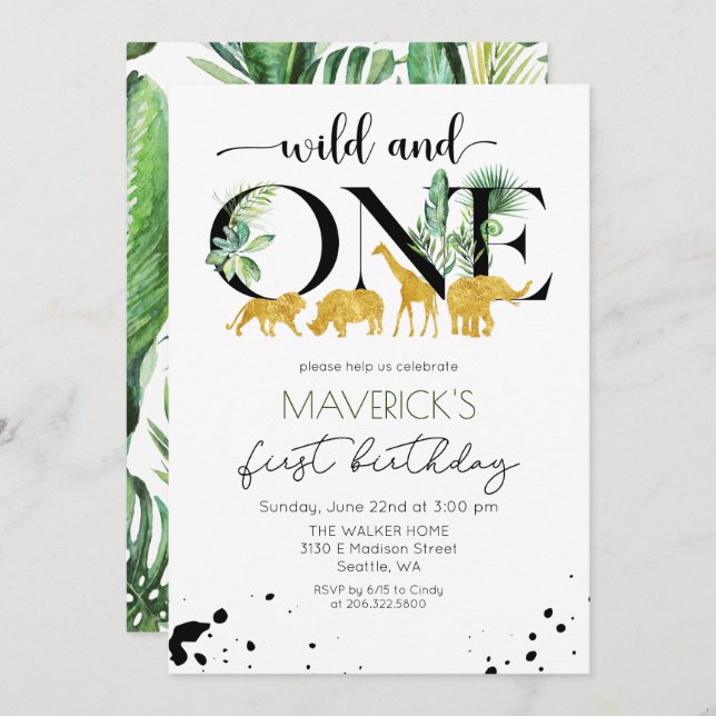 Wild One 1st Birthday Jungle Safari Invitation (Front/Back)