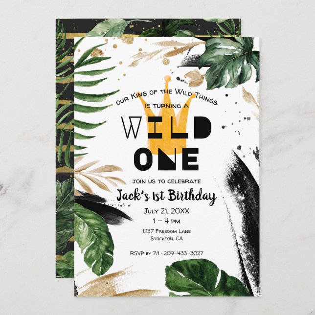 Wild One 1st Birthday | King of Things Crown Invitation (Front/Back)