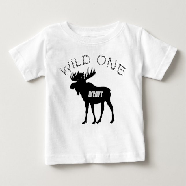Wild One 1st Birthday Moose Forest Creatures Baby T-Shirt (Front)