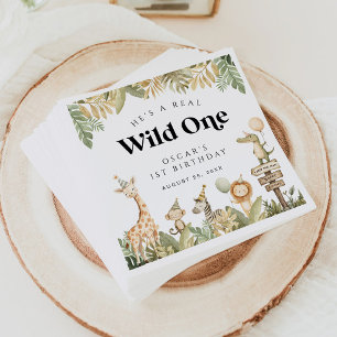 Wild One 1st Birthday Paper Napkin Safari Animals 