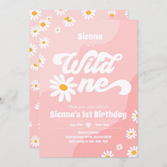 Wild One 1st Birthday Party Boho Floral Daisy Invitation (Front/Back)