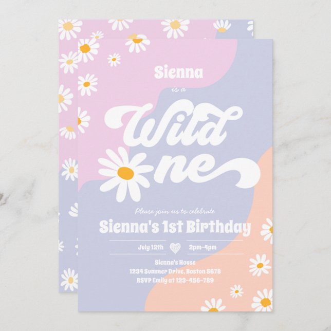 Wild One 1st Birthday Party Boho Floral Daisy Invitation (Front/Back)