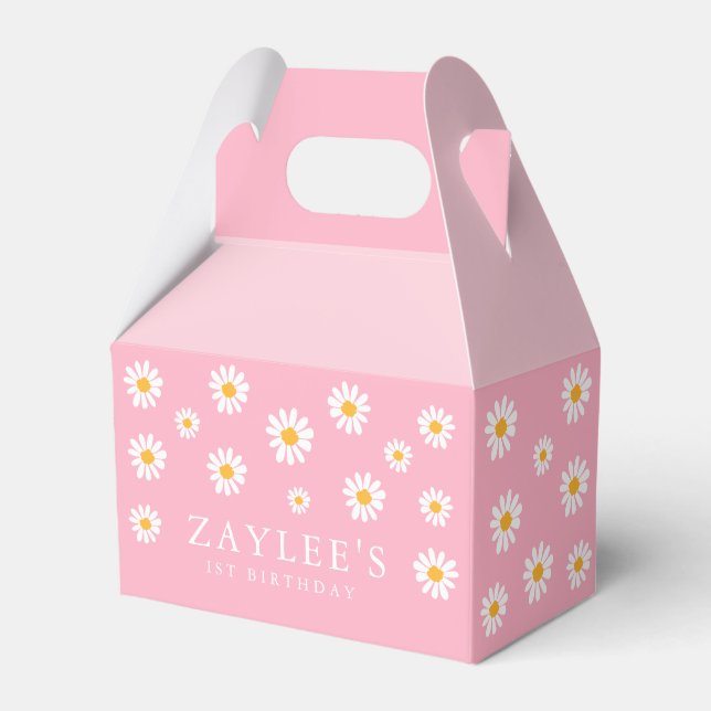 Wild One 1st Birthday Party Boho Pink Daisy Favour Box (Front Side)
