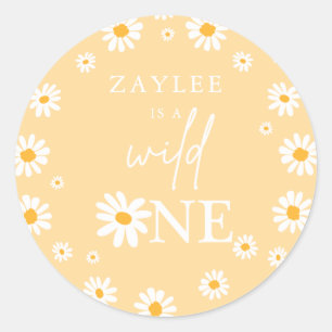 Wild One 1st Birthday Party Boho Retro Daisy Classic Round Sticker