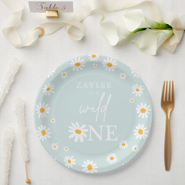 Wild One 1st Birthday Party Boho Retro Daisy Paper Paper Plate (Wedding)