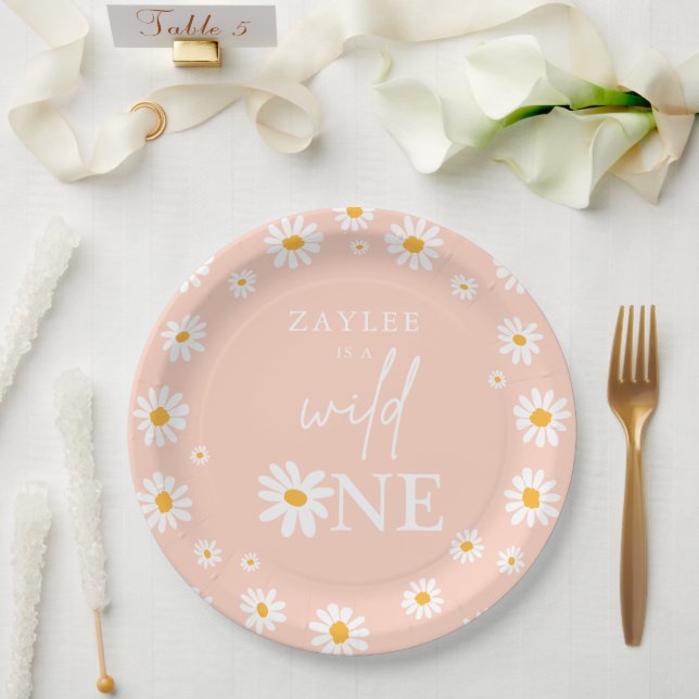 Wild One 1st Birthday Party Boho Retro Daisy Paper Paper Plate (Wedding)