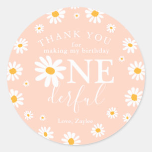 Wild One 1st Birthday Party Boho Retro Peach Daisy Classic Round Sticker