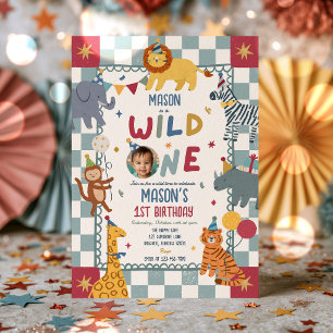 Wild One 1st Birthday Party Boy Party Animals Invitation