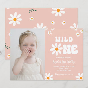 Wild One 1st Birthday Party Daisy Boho Photo Invitation