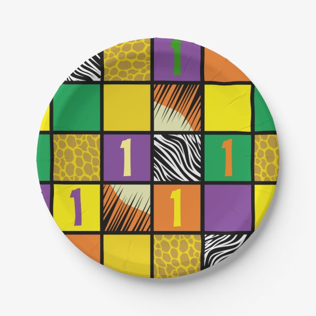 Wild One 1st Birthday Party Safari Paper Plate (Front)