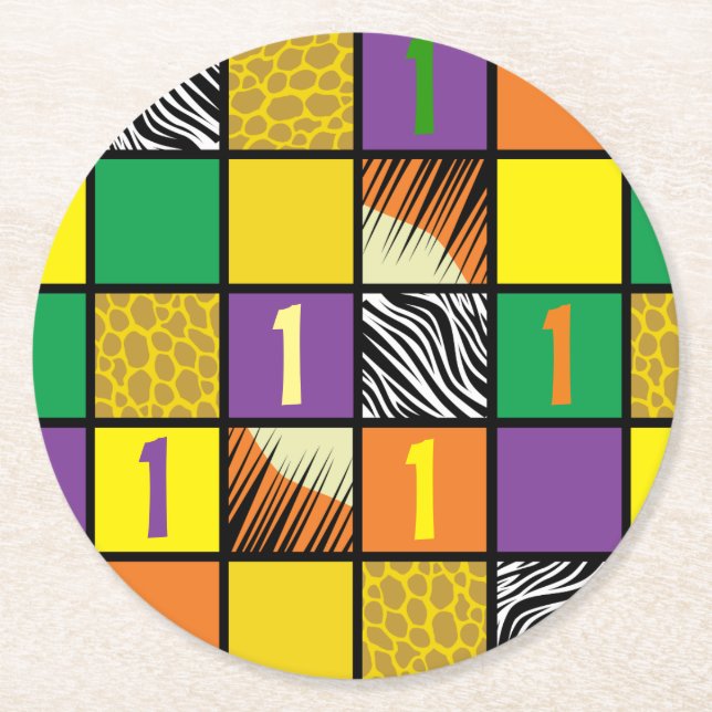 Wild One 1st Birthday Party Safari Round Paper Coaster (Front)