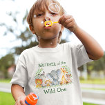 Wild One 1st Birthday Safari Animals Brother T-Shirt<br><div class="desc">Brother of the Wild One 1st Birthday Watercolor Safari Baby Animals Shirt. Baby Animals include Elephant,  Monkey,  Giraffe,  Rhino,  Zebra and Lion on fern leaves. Watercolor Botanical Greenery. Green Text.</div>