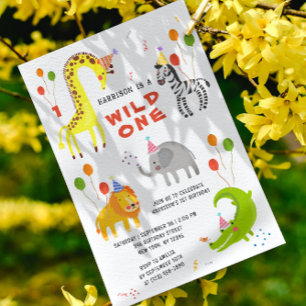 Wild One 1st Birthday Safari Animals Cute Kids Invitation