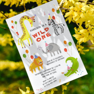Wild One 1st Birthday Safari Animals Cute Photo Invitation