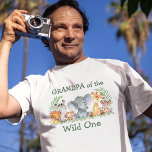 Wild One 1st Birthday Safari Animals Grandpa T-Shirt<br><div class="desc">Grandpa of the Wild One 1st Birthday Watercolor Safari Baby Animals Shirt. Baby Animals include Elephant,  Monkey,  Giraffe,  Rhino,  Zebra and Lion on fern leaves. Watercolor Botanical Greenery. Green Text.</div>