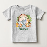 Wild One 1st Birthday Safari Animals Greenery Grey