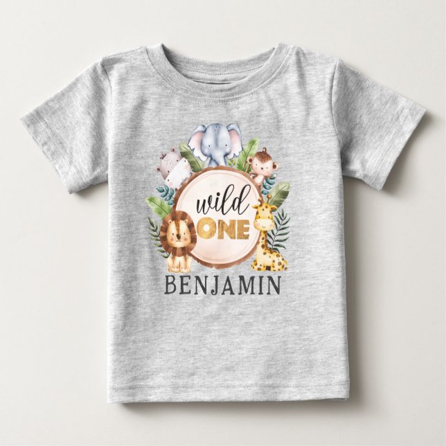 Wild One 1st Birthday Safari Baby T-Shirt (Front)