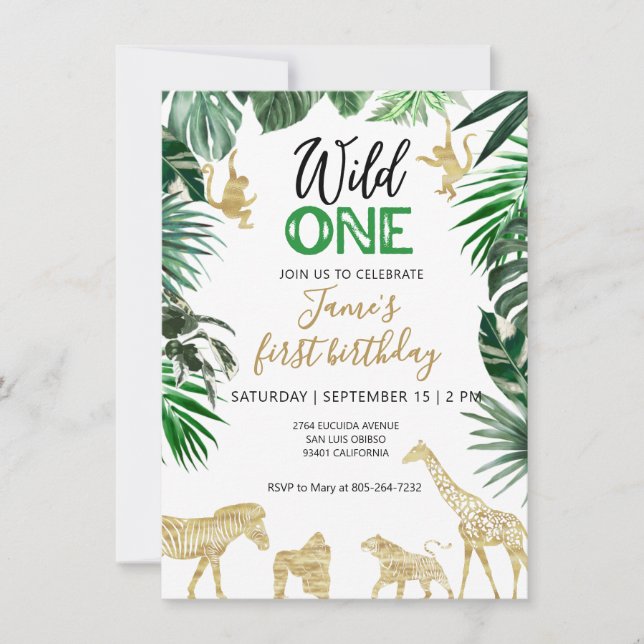 Wild one 1st birthday Safari  Invitation (Front)
