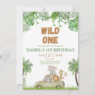 Wild One 1st Birthday Safari Jungle Invitation
