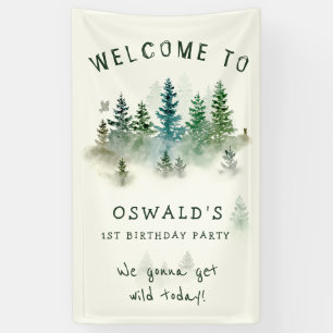 Wild One 1st Birthday Watercolor Woodland Animals Banner
