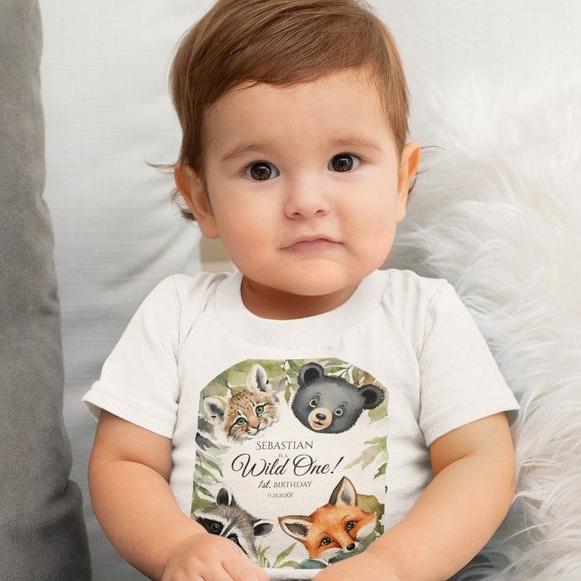 Wild One 1st Birthday Woodland Animal Baby T-Shirt (Creator Uploaded)