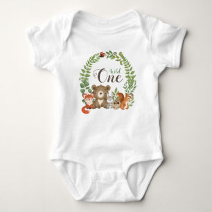 Wild One 1st Birthday Woodland Animals Baby Bodysuit