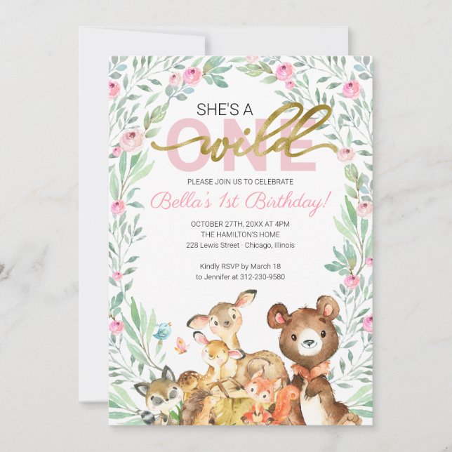 Wild One 1st Birthday Woodland Animals  Invitation (Front)