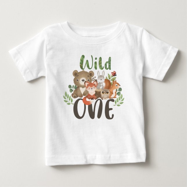 Wild One 1st Birthday Woodland Animals T-shirt (Front)