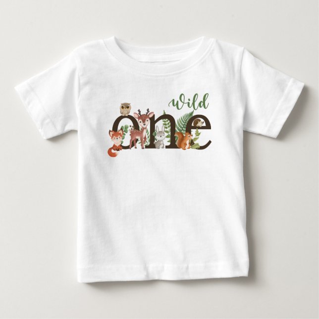 Wild One 1st Birthday Woodland Animals T-shirt (Front)