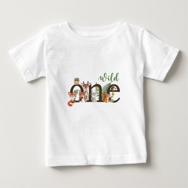 Wild One 1st Birthday Woodland Animals T-shirt (Front)