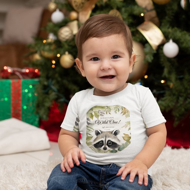 Wild One 1st Birthday Woodland Racoon Baby T-Shirt (Creator Uploaded)