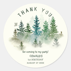 Wild One 1st Birthday Woodland Thank You Classic Round Sticker