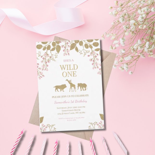 Wild One 1st Pink and Gold Birthday Girl Invitation (Creator Uploaded)