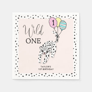 Wild One 3D Leopard Balloon Girl's 1st Birthday Napkin