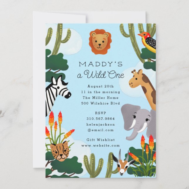 Wild One African Savanna Children's Birthday Party Invitation (Front)