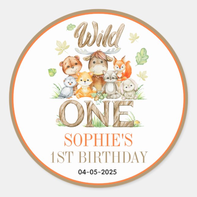 Wild One Animal 1st Birthday Party | Safari Jungle Classic Round Sticker (Front)