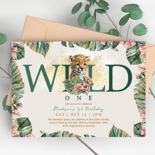 Wild One Animal Guepard Baby Boy 1st Birthday Invitation (Creator Uploaded)