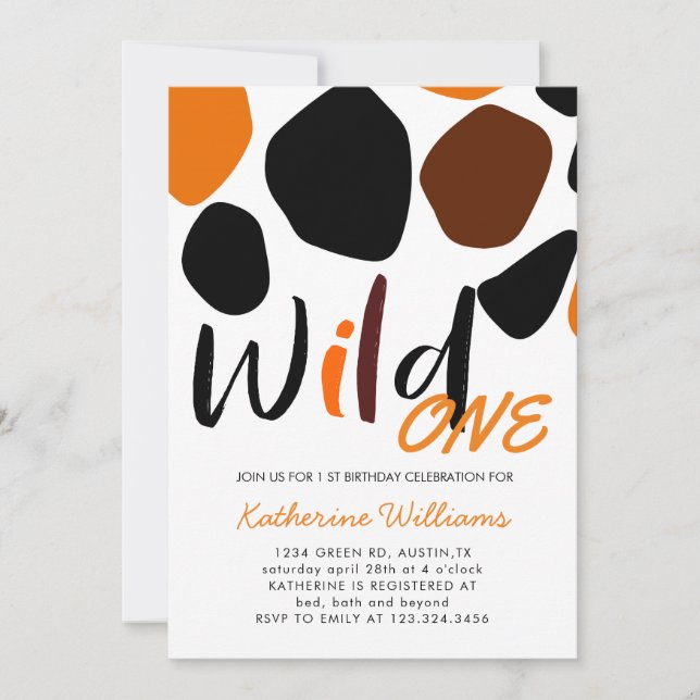 Wild One Animal Pattern Birthday Party Invitation (Front)