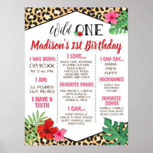 Wild One Animal Print 1st Birthday Milestone Sign