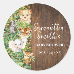 Wild One Animal Rustic Safari Gold Baby Shower Classic Round Sticker