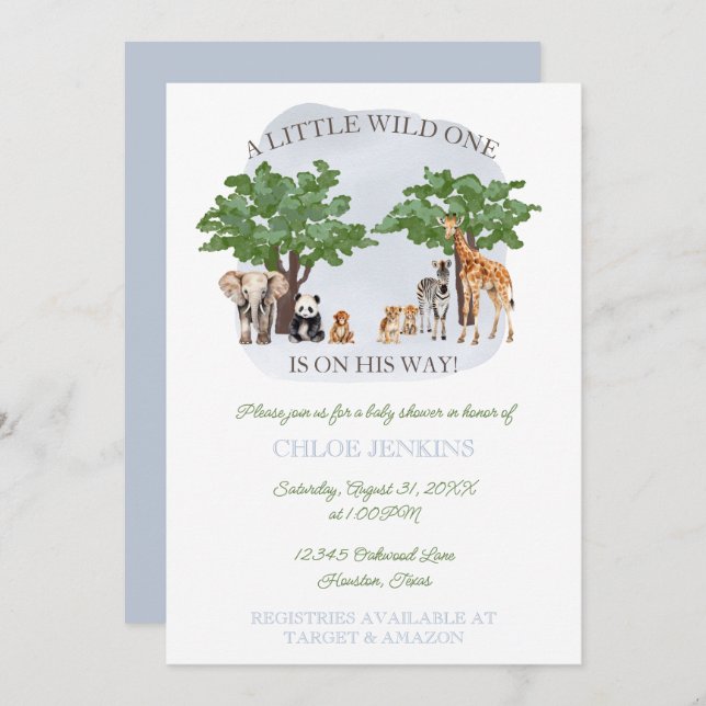 Wild One Animal Safari Baby Shower Invitation (Front/Back)