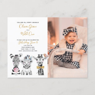 Wild One Animal Safari Baby's 1st Birthday Photo Invitation Postcard