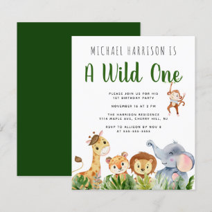 Wild One Animals 1st Birthday Party Invitation