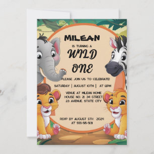 Wild One Animals Boy Birthday Party Invitation