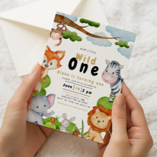 Wild One Animals First 1st Birthday Invitation