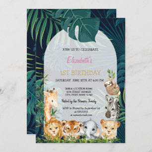Wild One Animals Jungle Palm Leaves 1st   Invitation