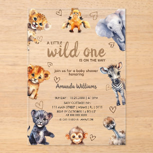 Wild One Animals Modern Simple Baby Boy Shower  Acrylic Invitations