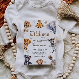 Wild One Animals Modern Simple Baby Boy Shower  Invitation